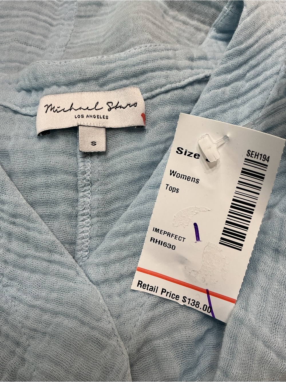 NWT Michael Stars Light Blue Double Gauze Cotton Surplice Wrap Top Size Small - Picture 10 of 12